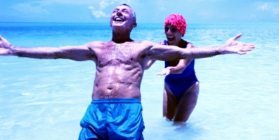 Retired senior couple at the beach.